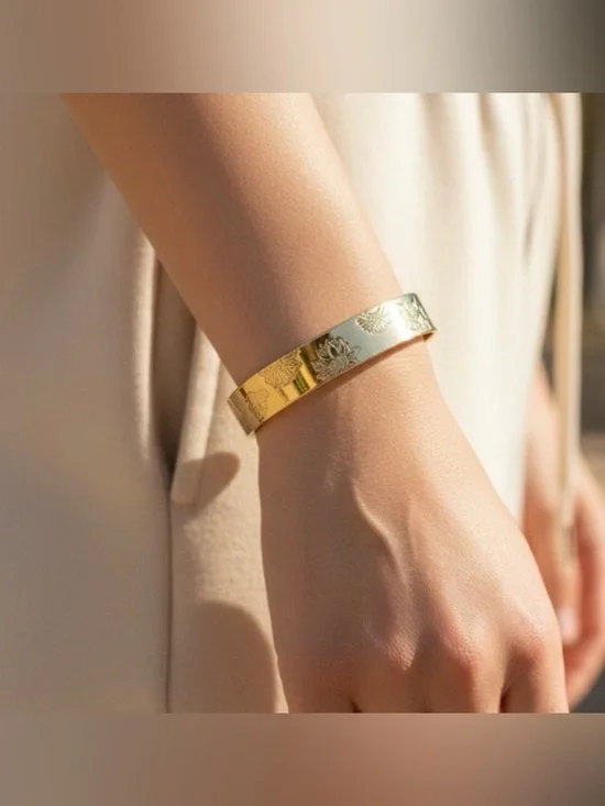 Floral Gold Tone Bangle Bracelet - Picture 2 of 2